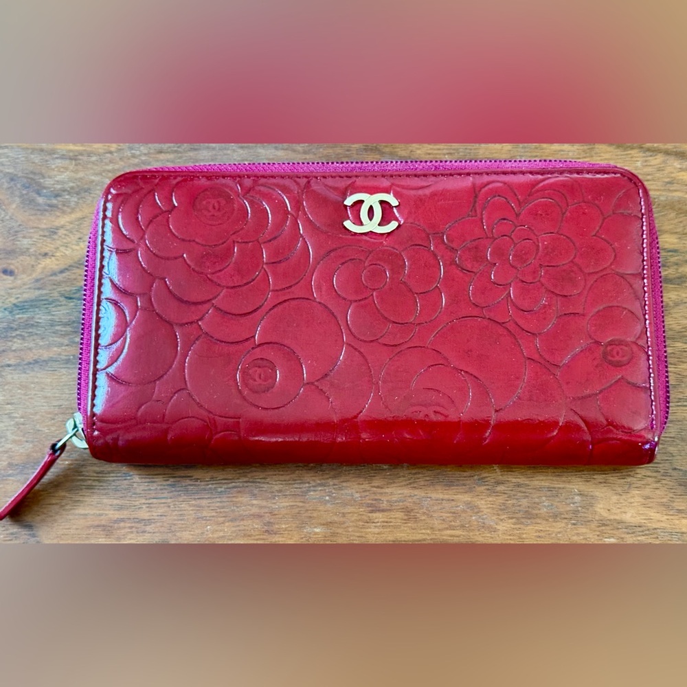 Chanel Pink Camellia Long Zippy Wallet
